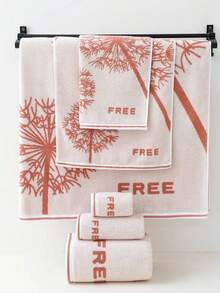 1 Piece Of Reddish-Brown Pure Cotton Bath Towel Or Kitchen Small Towel Or Square Towel, Dandelion Pattern, Absorbent And Quick-Drying, Suitable For Both Men And Women All Year Round, Suitable For Bathroom, School, Travel, Festival Gift, Home - Reddish-brown - View 1
