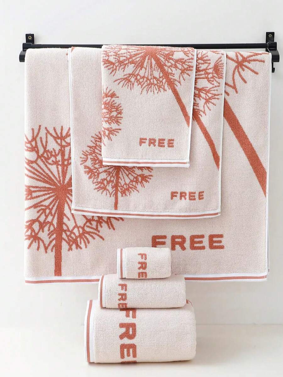 1 Piece Of Reddish-Brown Pure Cotton Bath Towel Or Kitchen Small Towel Or Square Towel, Dandelion Pattern, Absorbent And Quick-Drying, Suitable For Both Men And Women All Year Round, Suitable For Bathroom, School, Travel, Festival Gift, Home - Reddish-brown - View 1