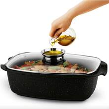 Marble Coated Roasting Pan With Glass Lid 6.5L | Non-Stick Aluminum Casserole Dish | Induction Oven Compatible | 40 X 25 Cm - View 7