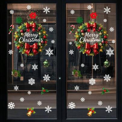 Pegatinas de pared de Navidad extrables para ventanas de Navidad, calcomanas de vidrio para puerta