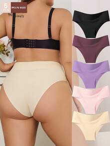 FINETOO 5pcs/Set Celana Dalam Segitiga Pinggang Tinggi Tanpa Jahitan Ukuran Plus Wanita, Pakaian Dalam Wanita Sederhana dan Nyaman, Cocok untuk Pemakaian Sehari-hari - MultiWarna - View 1