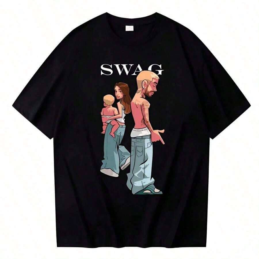 2026 Men's T-Shirts, T-Shirt With Photo Of The Blonde Tattooed Model, Retro Motel Portrait (1), Women's Summer Sets - 酒紅色 - 查看 1