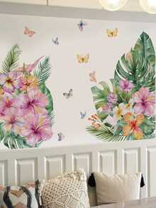 1pc Floral Tropical Monstera Leaves & Butterfly Wall Decor Sticker, Removable Room Decoration Wall Decal For Bedroom, Living Room, Entryway - 1PC - View 5