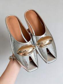 2026 Summer New Pointed Toe Bowknot Suede High Heel Mule Sandals, Black, Fashionable & Versatile - Silver - View 8