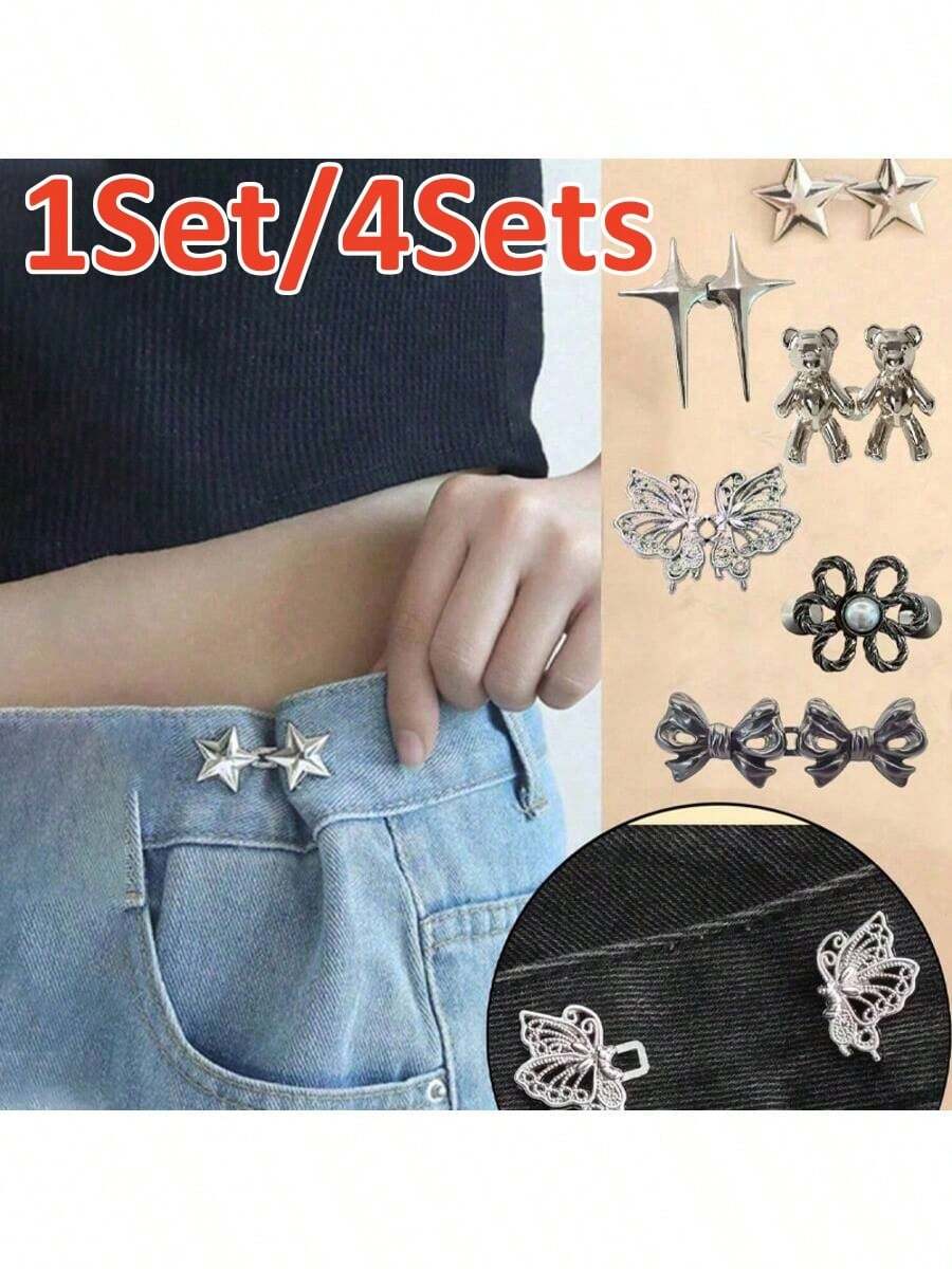 1/4 Set Star-Shaped Detachable Belt Buckle, Adjustable Waist Clip, Suitable For Jeans, Skirts, Pants, Street Style Clothing