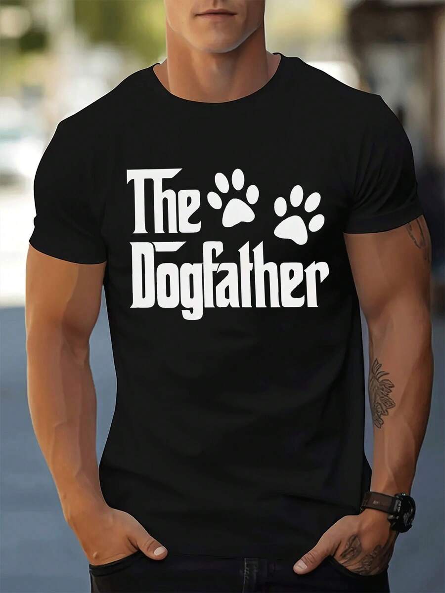 Unisex T-Shirt, Men's Graphic Tee With Dog Paw Print - Lightweight, Breathable, Wrinkle-Resistant, Short-Sleeved, Suitable For Casual Wear - Outdoor Clothing - 黑色 - 查看 1