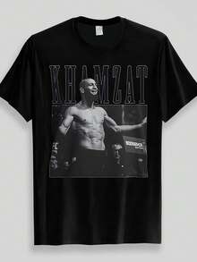 KHAMZAT MMA Estilo Arena: Las líneas musculares muestran la potencia del combate. Camiseta para hombre. Como regalo, conjunto de verano para hombre, verano. - Negro - Ver 1