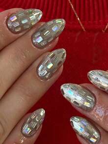 1 Botella de Brillo para Uñas 3D Holográfico Rayado Cuadrado Plateado Láser Arcoíris Iridiscente Rectangular Brillo para Uñas Diseño de Uñas DIY Decoración de Uñas - Multicolor - Ver 3