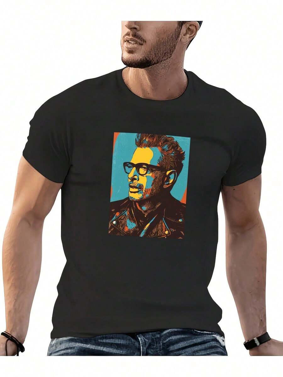 Men's Jeff Goldblum Print T-Shirt - Retro Portrait T-Shirt - Black T-Shirt - Vintage Pop Art T-Shirt For Everyday Casual Wear - Movie Fan Clothing - Washable - 白色 - 查看 1