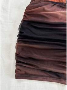 Women's Solid Color Textured Halter Neck Fitted Mini Dress For Holiday - Brown - View 4
