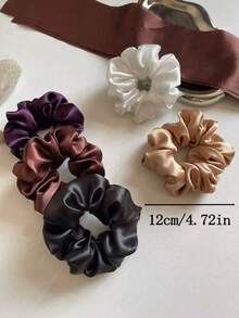 Korean Style Ins Pleated Scrunchie, Girly Aesthetic, Essential Accessory For Bun Hairstyles Ponytail Hair Ties Elastic Rubber Band - Multicolor - View 2