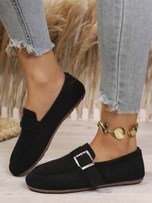 Women's Spring/Autumn New Ginkgo Color Soft Leather Upper Soft Sole Casual Bean Loafers Comfortable Commute Slip-On Flat Shoes - Black - View 2