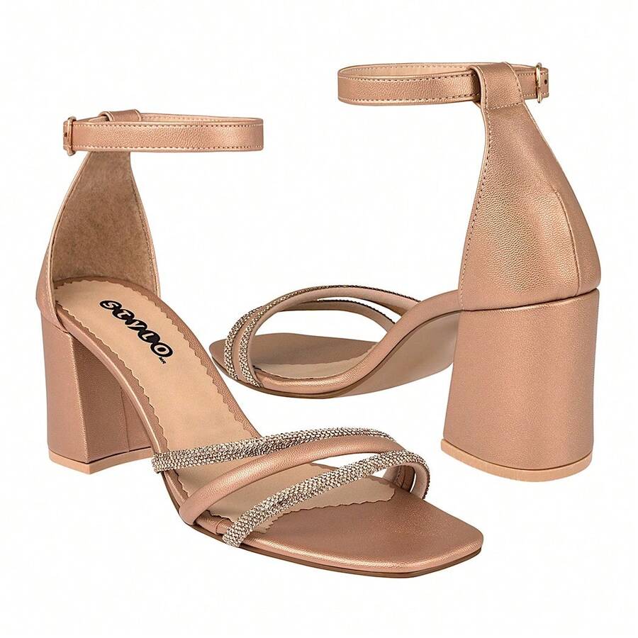 STYLO WOMEN'S PARTY SANDALS 8038 ROSE GOLD FAUX LEATHER - Gold - View 1