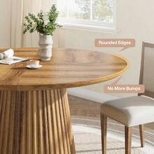 LITTLE TREE 47" Round Dining Table For 4-6 People, Farmhouse Wood Kitchen Table With Metal Base For Dining Room, Kitchen, Living Room - Brown - View 6