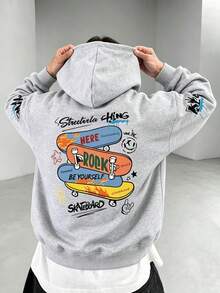 Sudadera cálida con estampado de monopatín de dibujos animados para niño - Gris - Ver 1