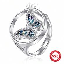1枚925纯银镶嵌锆石镂空蝴蝶戒指，优雅精致，适合日常、度假、派对佩戴。是送给家人、朋友、圣诞节、万圣节、情人节、生日的绝佳礼物。 - 銀色 - 查看 1