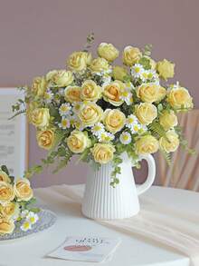 1pc Artificial Rose Flower, Suitable For Spring, Summer, Wedding, Home Decor, Kitchen Supplies, Restaurant, Room Decor, Bedroom Decor, Bathroom Supplies, Holiday And Birthday Party Supplies, Outdoor Garden Decor, Valentine's Day Gift - Yellow - View 2