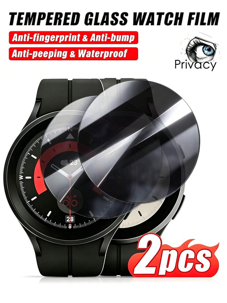 2入裝 Galaxy Watch 隱私鋼化玻璃螢幕保護貼,防摔、防刮、防指紋、防碰撞,易安裝,不傷錶身,適用於 Galaxy Watch4 5 Pro 6 Classic 40mm 44mm 43mm 47mm,9H 硬度超薄隱私鋼化玻璃螢幕保護貼 - 黑色 - 查看 1