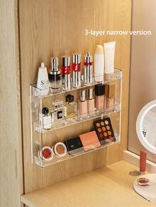 1pc Cosmetic Storage Rack, Wall-Mounted Display Shelf, Multi-Functional Wall-Mounted Shelf, Transparent Plastic Material, Detachable, 3/4/5 Layers, Suitable For Bathroom Storage, Bedroom Storage, Anime Badge/Pin - Clear - View 12