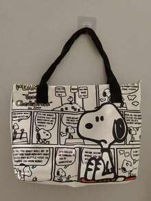 Peanuts 官方 Snoopy 卡通印花帆布包，大容量托特包兼單肩斜跨包，多口袋設計，可放入 14 吋筆電，耐用布料，適合青少年女孩/女性/學生，適用於上學/通勤/旅行，Snoopy/Peanuts 粉絲理想生日禮物 - 查看 3