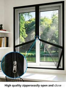 Estilo Cremallera, Pantalla Repelente de Mosquitos Autoadhesiva, Pantalla de Ventana, Pantalla de Ventana, Pantalla de Ventana, Removible, Adecuada para Ventanas del Hogar. - borde negro - Ver 2