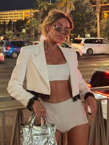 2026 Women's Commuter Elegant Solid Color Long Sleeve Lapel Single Button Right Shoulder Lace Suit Jacket White - White - View 8