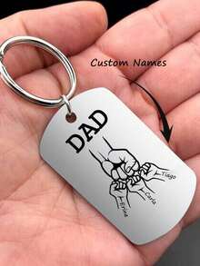 1pc Customized Engraved Stainless Steel Dad Keychain, Personalized Engraving 1-4 Names, Fashion Metal Keychain, Silver Black, Name Customization, Customized Christmas Gift, Customized Keychain, Personalized Customization, Perfect Christmas Gift, Birthday Gift, Anniversary Gift, Father's Day Gift For Dad - Gold 2 - View 2