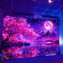 2D Blacklight Tapestry, Cherry Blossom Moonlight Lake Scene Design, Suitable For Bedroom, Living Room, Office Wall Decor. Also Suitable For Indoor And Outdoor Holiday Door Flags, Suitable For Porch And Garden. Computer Room Decor, Holiday And Party Decor - Multicolor - View 8