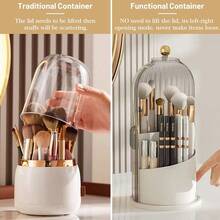 Seka Paul Makeup Brush Holder With Lid, 360° Rotating Makeup Brush Holder, Multi-Functional Countertop Storage Rack, Toothbrush, Toothpaste Tube, Easy-To-Clean Sliding Lid Toothbrush Holder, Dust-Proof Sink Space-Saving Bathroom Organizer, Suitable For Home, Dorm And Apartment, Daily Use Stylish Bathroom Countertop Storage Solution - Multicolor - View 10