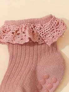 4 Pairs/1 Pair Girls' Ruched Socks, Cute Grippy Non-Slip Toddler Socks With Ruffle Trim, Suitable For 0-3 Years Old Babies - Multicolor - View 8