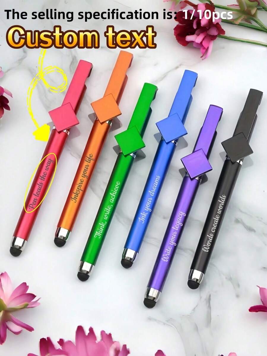 [Customized] 1/10pcs Multi Functional Touch Gel Pen Black Ink Core Suitable For School And Office Use - Mobile Phone Stand Pen For Students And Adults, Daily Office Creative Gifts And Signature Set For 14+Years, Back To School - Multicolor - View 1