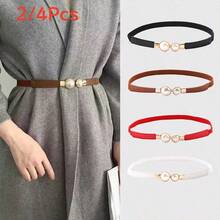 2/4Pcs Women's Thin Waist Belt Winter New Style Pearl Buckle Decor Minimalist Versatile Elastic Stretch Waist Cincher For Sweater Dress - Multicolor - View 13
