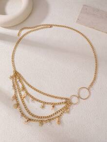 1pc Women's Fashionable Elegant Gold Starfish Seashell Star Faux Pearl Heart Multi-Layer Waist Chain Body Chain Bohemian Style Accessory Decoration For Dress, Versatile For Daily, Party, Holiday, Vacationconcert Outfit - Gold - View 6