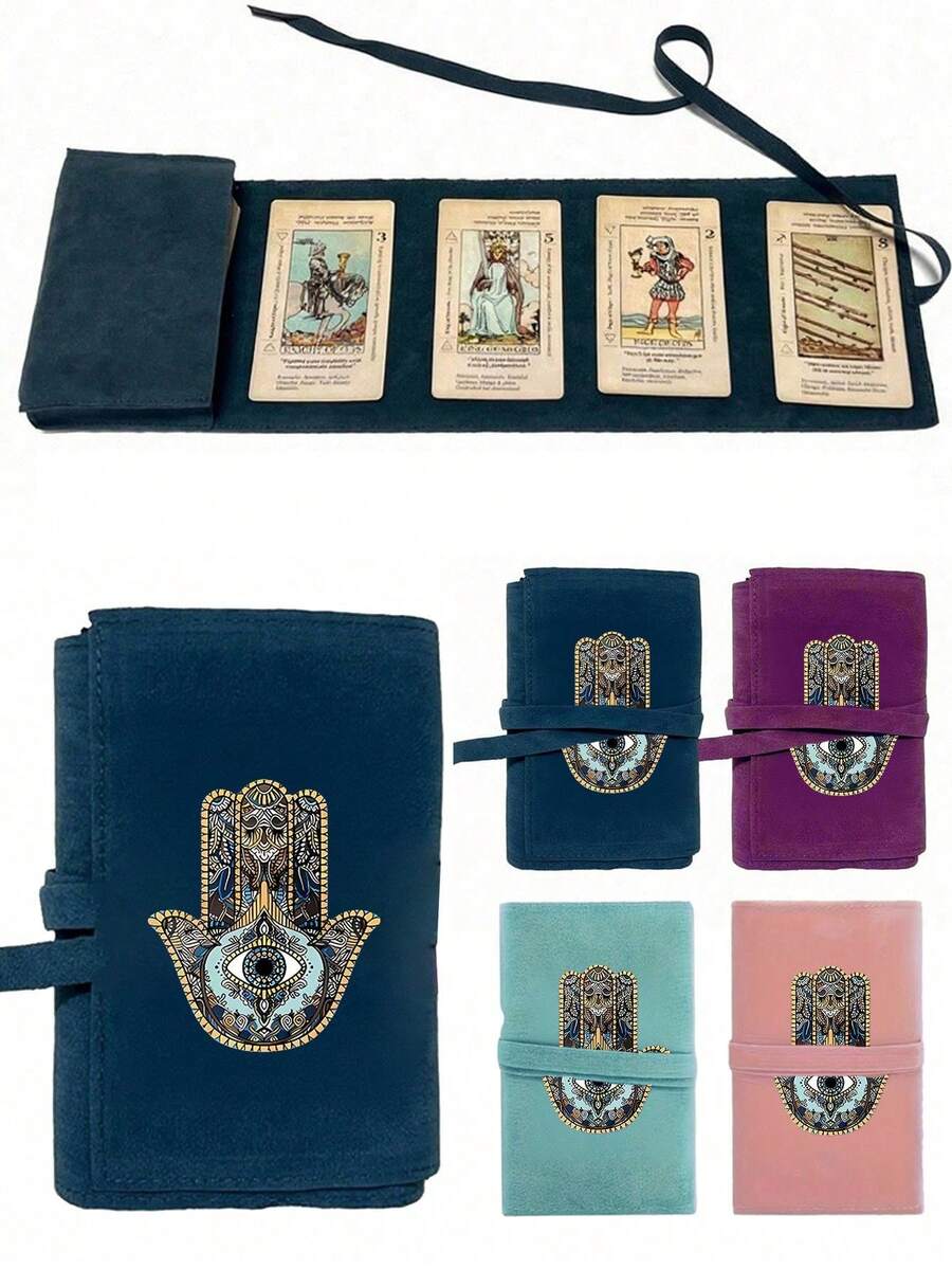 Velvet Tarot Card Storage Bag With Evil Eye And Palm Pattern, 4 Colors Available, Drawstring Closure, Soft Fabric Protective Pouch, Portable Bag, Tarot Card Bag, Suitable For Storing Cards And Small Items