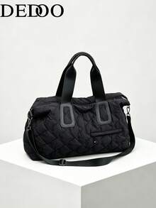 Dedoo 1pc Solid Color Polyester Canvas Tote Bag, Zipper Closure Large Capacity Travel Gym Bag, Fashion Minimalist Suitable For School, Travel, Gym, Camping, Essential Accessory Travelling Fathers Day Gift - Black - View 11