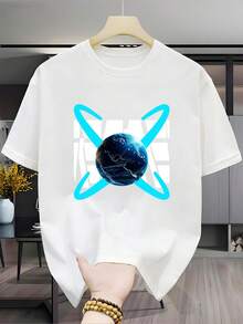 Camiseta de hombre% algodón con diseño de la tierra, moderna y única, de corte sencillo, manga corta, unisex (para hombres y mujeres), material cómodo, adecuada para todas las estac - Negro - Ver 7