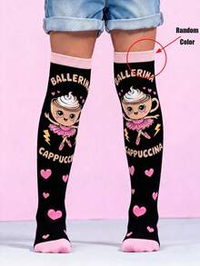 1 Pair Italian Brainrot Knee High Socks For Kids Girls, Cute Ballerina Cappuccina Dance Long Socks, Funny Italian Meme Gift - Multicolor - View 7