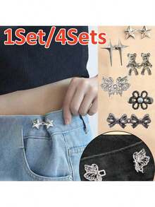 1/4 Set Star-Shaped Detachable Belt Buckle, Adjustable Waist Clip, Suitable For Jeans, Skirts, Pants, Street Style Clothing - Multicolor - View 13