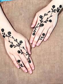 1 Piece Of Tattoo Sticker Flower Hand Temporary Tattoo Sticker Washable Pvc Disposable Waterproof And Sweat-Proof Hands And Feet Non-Reflective Suitable For Hipsters Daily Use Can Be Maintained For 1-3 Days - Black - View 3