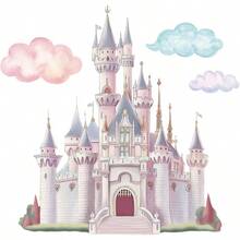 - Calcomanas de pared de castillo de princesa, calcomana de pared de castillo de hadas de nubes, vinilo extrable para decoracin de pared para nias, recmara, cuarto de beb, sala - rosa - Ver 1