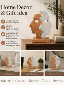 Puzzle facial bicolore décoratif, sculpture de visage abstrait en résine, ornement de bureau d'art moderne, décoration d'intérieur créative et esthétique pour le salon, la chambre, le bureau, cadeau de décoration d'intérieur à la mode - Multicolore - Voir 8