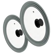 2 Sizes Universal Glass Pot Lid With Silicone Edge Heat Resistant Cover Fits 16-20cm & 24-28cm Cookware Suitable For Frying Pans Woks Stockpots Durable Kitchen Cookware Accessory - Grey - View 2