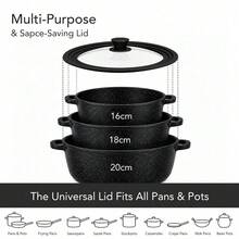 Universal Pot Lid Two Size Options Clear Glass Cover With Silicone Rim Heat Resistant Design Fits 16-20cm 24-28cm Pans Woks And Stockpots For Daily Kitchen Use - Black - View 6