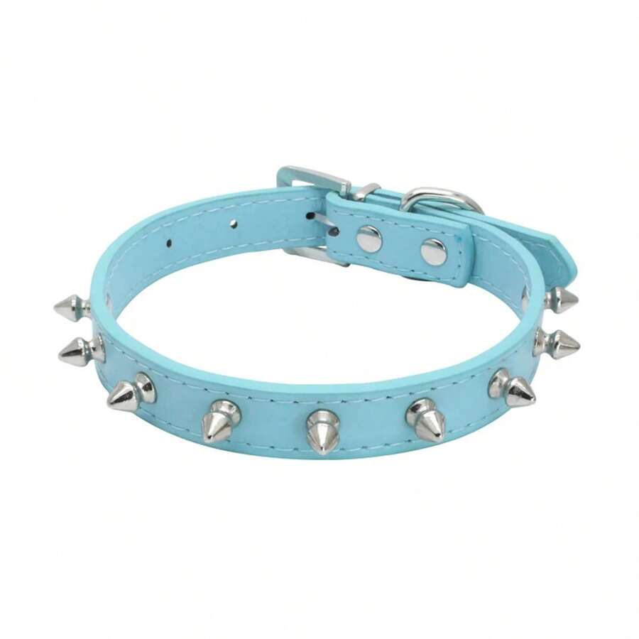 Leather Pet Collar With Rivets, Spotted Design Collar For Cats And Dogs, Colorful Leash For Small And Medium Dogs. - 黑色 - 查看 1