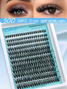 Colash 12排 240片 50D C/D捲度 8-16mm DIY接睫毛毛，超厚、蓬鬆、自然、可重複使用睫毛接長產品，適用於居家或戶外日常、婚禮、約會、派對、旅行及春季使用，便攜式旅行卡通風格假睫毛簇 - 蓬鬆自然具戲劇效果的假睫毛 - 查看 1