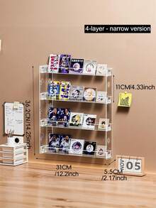 1pc Cosmetic Storage Rack, Wall-Mounted Display Shelf, Multi-Functional Wall-Mounted Shelf, Transparent Plastic Material, Detachable, 3/4/5 Layers, Suitable For Bathroom Storage, Bedroom Storage, Anime Badge/Pin - Clear - View 14