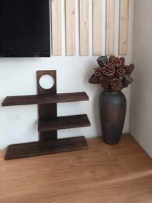 1pc-Walnut Wood Multifunctional Desktop Storage Vertical Shelf, Tea Set Storage Shelf, Vintage Solid Wood Makeup Organizer, Multi-Layer Display Rack, Vanity Perfume And Skincare Storage Shelf, Multifunctional Storage Rack, Wooden Jewelry And Accessories Display Tray, Beauty Display Tray, Suitable For Living Room, Shoe Cabinet, Entryway - Multicolor - View 10