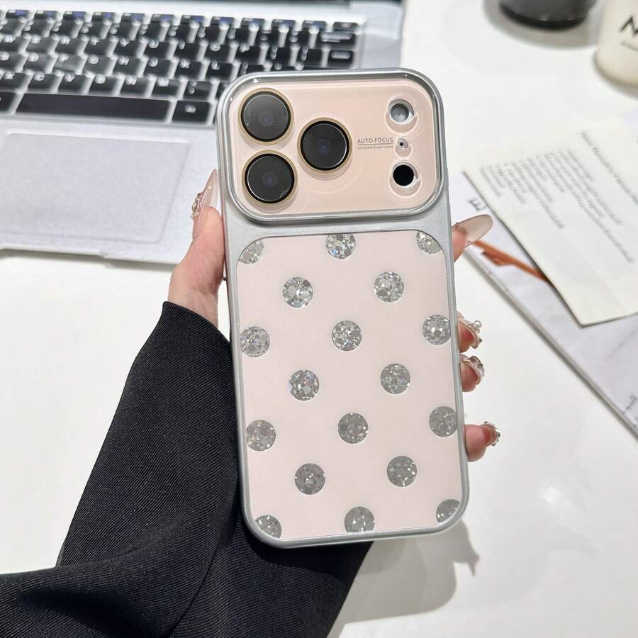 [Popular Item]Polka Dot Camera Frame Rhinestone Glitter Smartphone Case, Luxurious And Sparkling, IPhone17 Case, Korean Style, Cute, Compatible With IPhone 17 Pro Max/17 Pro/17/16 Pro Max/16 Pro/16 Plus/16/15/15 Pro/15 Pro Max/14/14 Pro/14 Pro Max, Minimalist, Women's, High Quality, Luxurious, Thin And Lightweight, Phone Cover, Shockproof, Drop Protection, Scratch Resistant, Orange / Yellow / Pink / White / Purple / Silver, Gift. - Pink - View 1