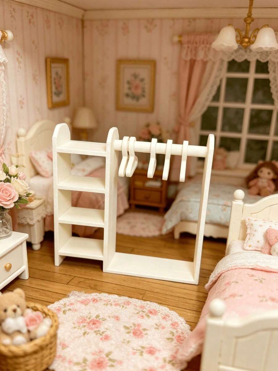 DOLLHOUSE Miniature Wardrobe Clothes Rack, Simple Version Clothes Bag Shoes Display Cabinet, Mini Bedroom Clothing Storage Decor - Multicolor - View 1
