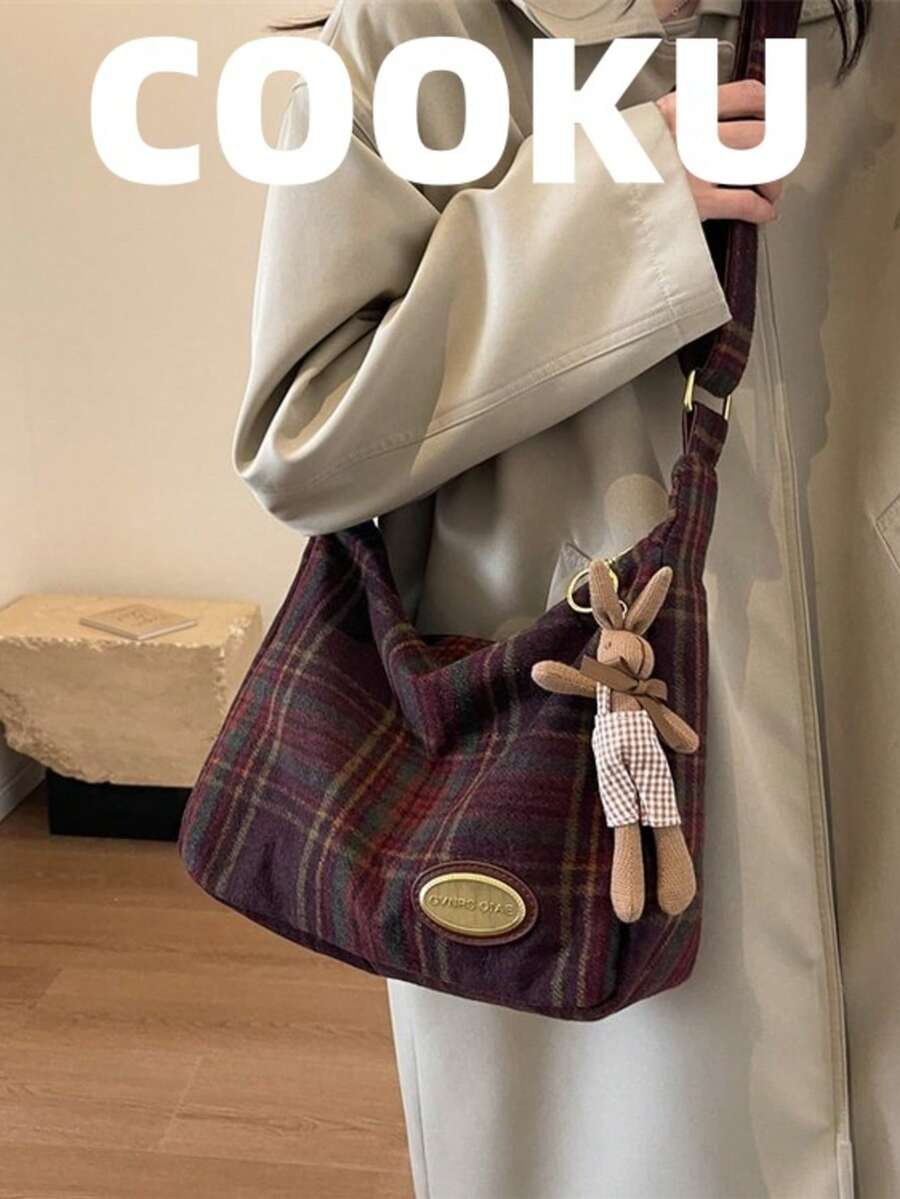 Plaid Block Large Capacity Women's Shoulder Bag Crossbody Bag Tote Bag , Office Bag